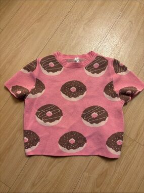 Womans Pink Donut Print Short Sleeve Top dreamers by debut